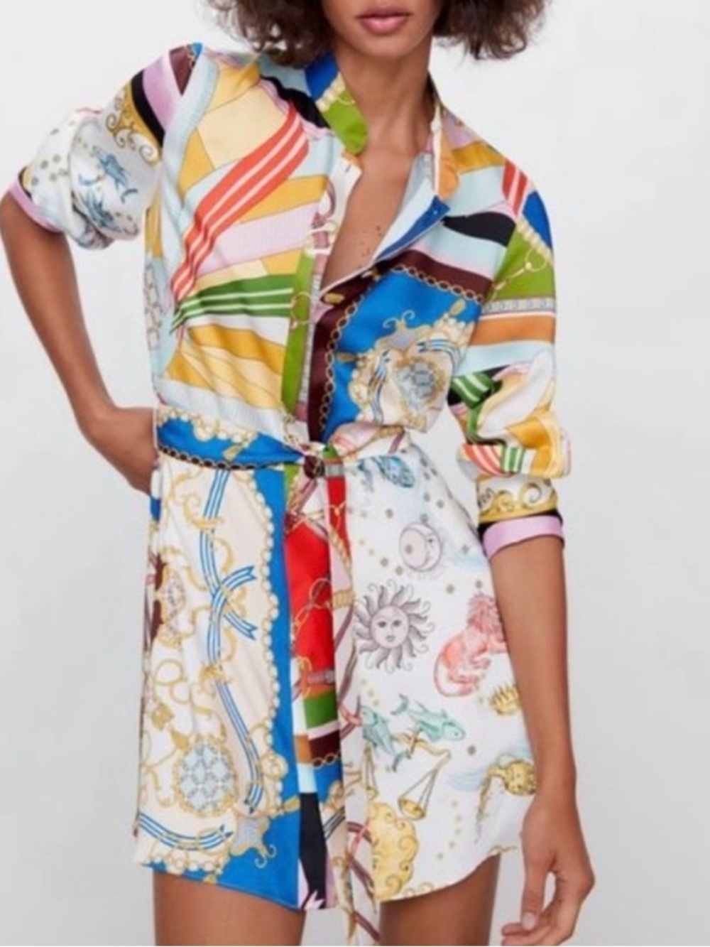 Zara Multicolor Baroque Print Mini Dress size S